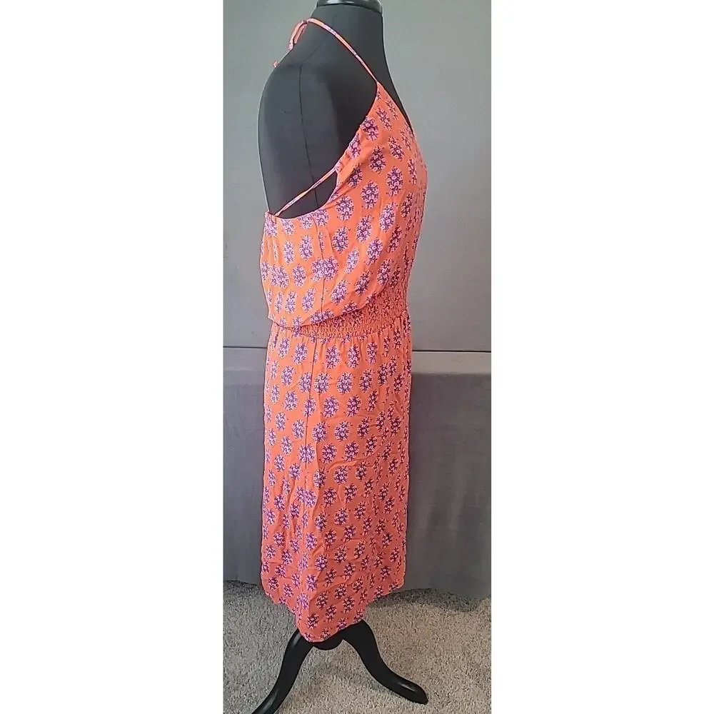 Tory Burch Womens Retro Poppy Print 100% Silk Halter Dress Red Size 0 Luxury